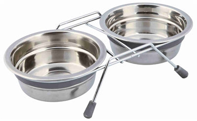 Trixie Futter-/Wassernapf-Set Klöppelschutz Edelstahl/Metall Grau