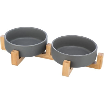 Trixie Trinkschale Set Keramik Grau / Holz