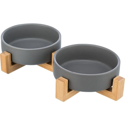 Trixie Trinkschale Set Keramik Grau / Holz