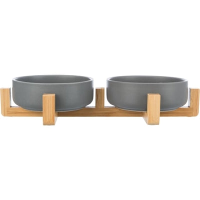 Trixie Trinkschale Set Keramik Grau / Holz